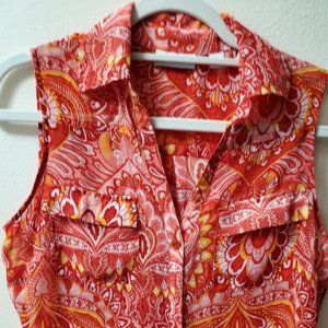 New York & Company, women's vibrant red semi-transparent print blouse, S.